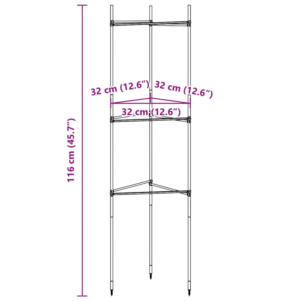 Suport pentru roșii, 2 buc., 116 cm, oțel și PP