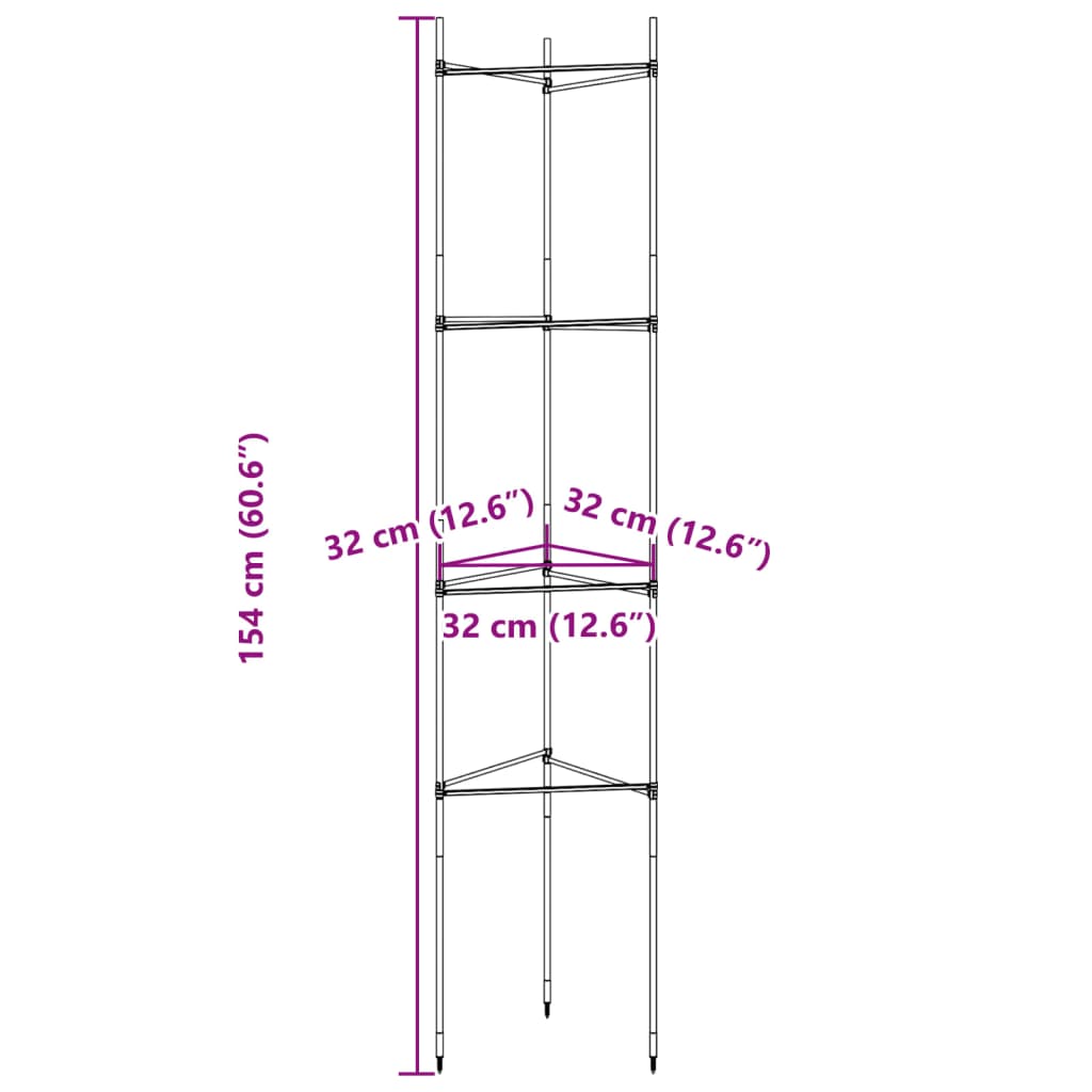 Suport pentru roșii, 2 buc., 154 cm, oțel și PP