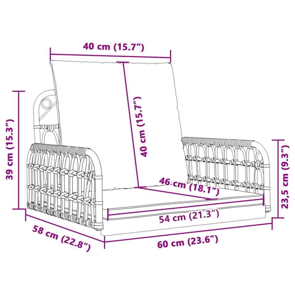 Scaun balansoar cu perne, 63x58x39 cm, poliratan și oțel