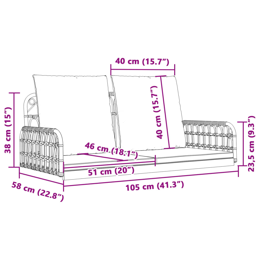 Bancă de balansoar cu perne, 105x58x38 cm, poliratan și oțel