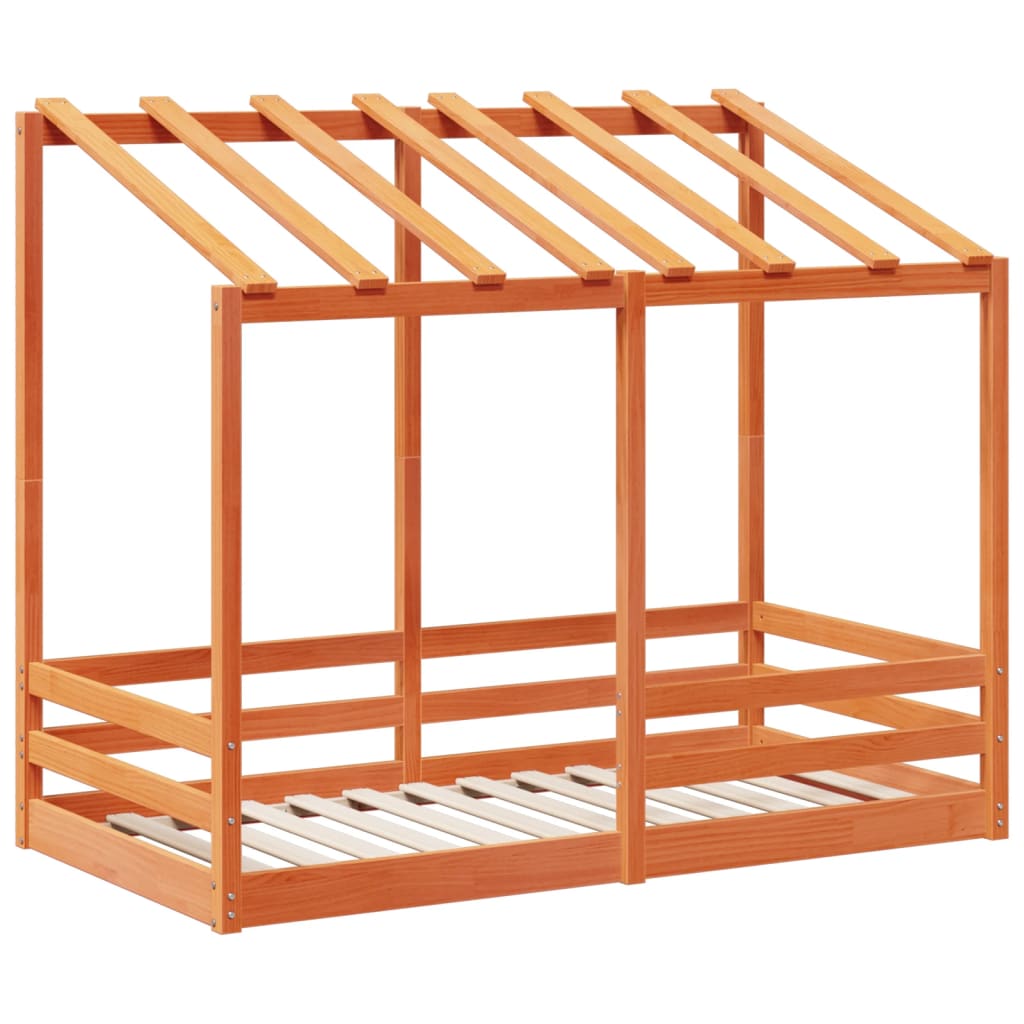 Acoperiș pat de copii, maro ceruit, 70x140 cm, lemn masiv pin