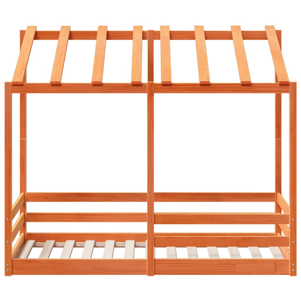 Acoperiș pat de copii, maro ceruit, 70x140 cm, lemn masiv pin