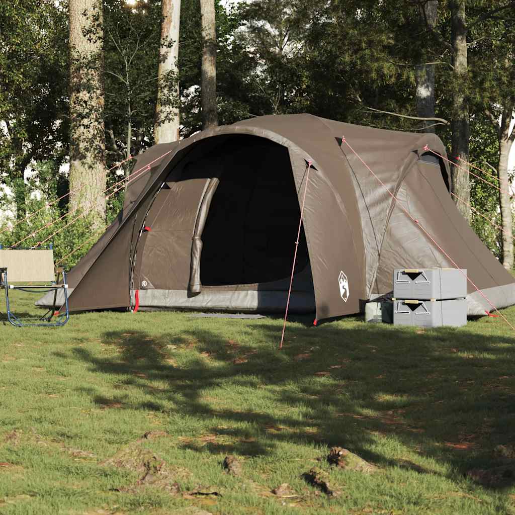 Cort de camping cupolă pentru 6 persoane, maro, impermeabil