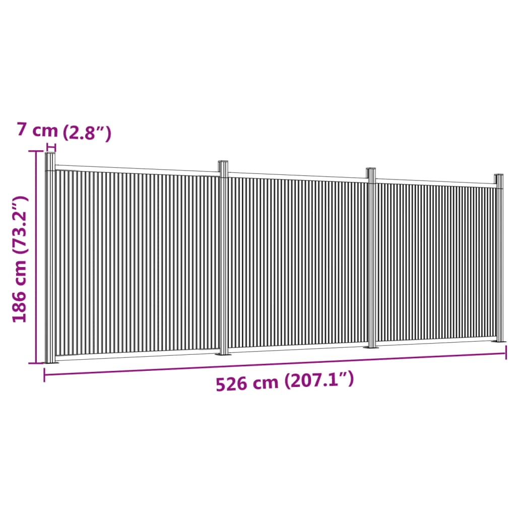 Panouri pentru gard, gri, 526x186 cm, WPC