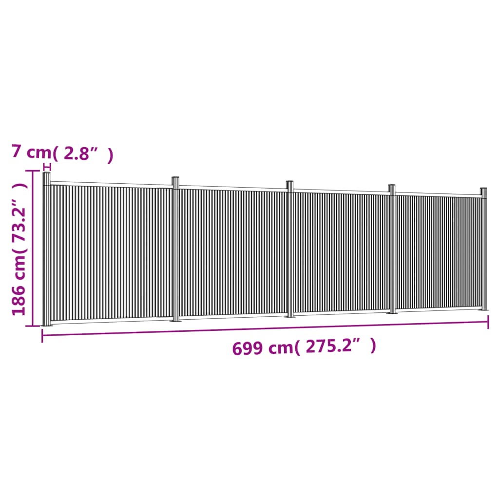 Panouri pentru gard, gri, 699x186 cm, WPC