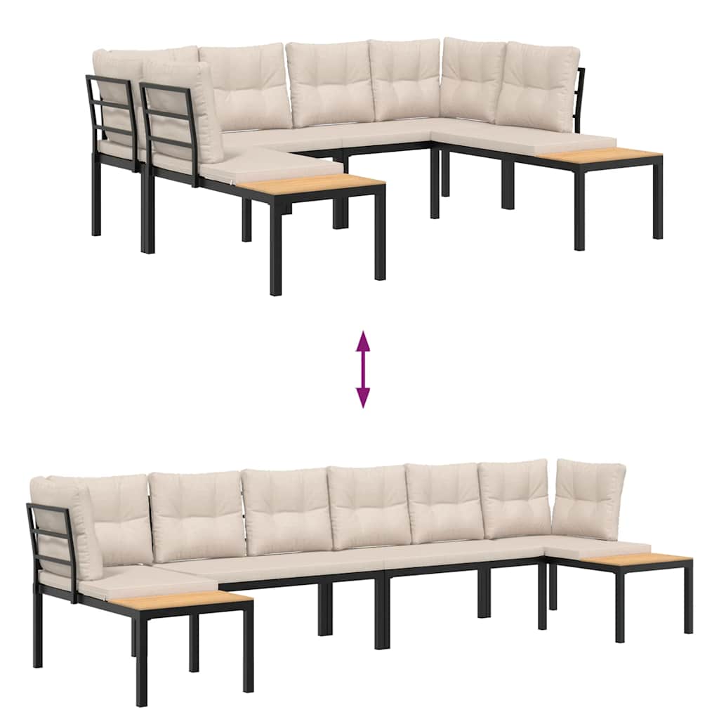 Set canapea de grădină, 4 piese, cu perne, negru, oțel vopsit