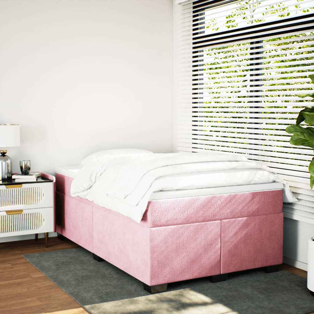 Pat box spring cu saltea, roz, 120x200 cm, catifea