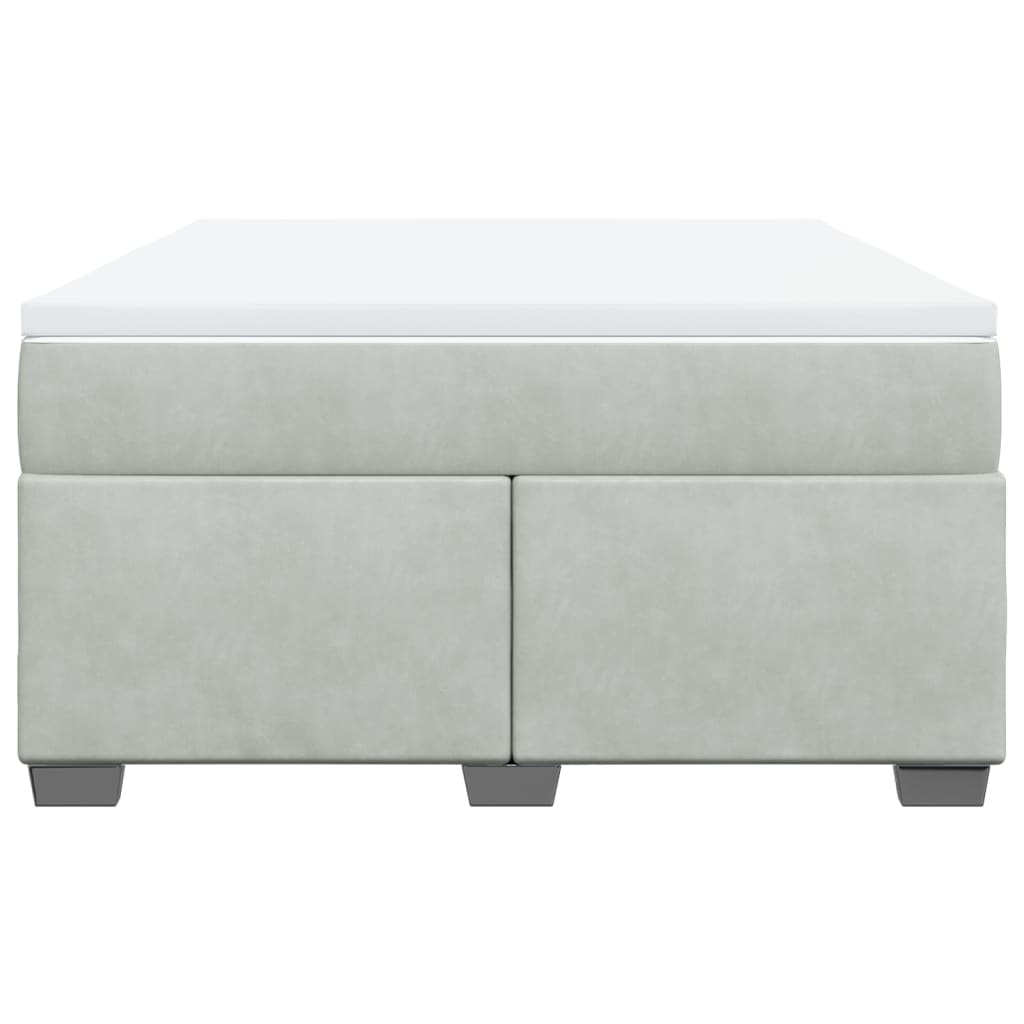 Pat box spring cu saltea, gri deschis, 160x200 cm, catifea