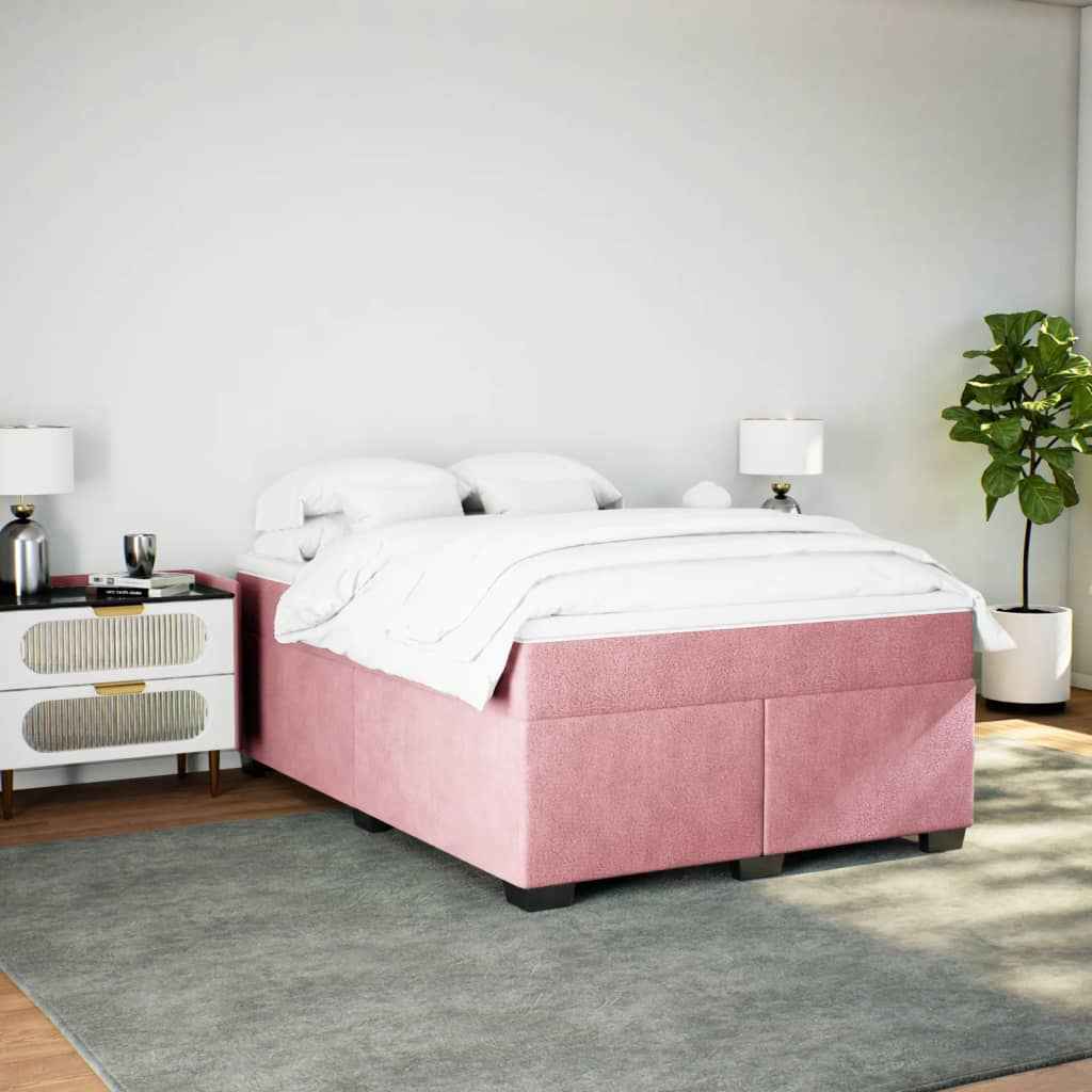 Pat box spring cu saltea, roz, 160x200 cm, catifea