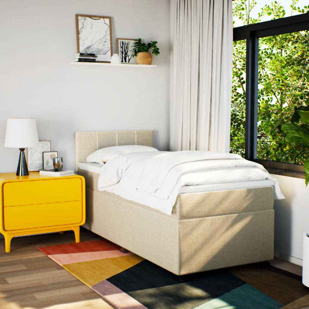 Pat box spring cu saltea, crem, 80x200 cm, textil