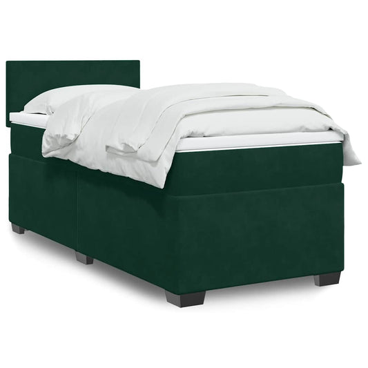 Pat box spring cu saltea, verde închis, 90x190 cm, catifea