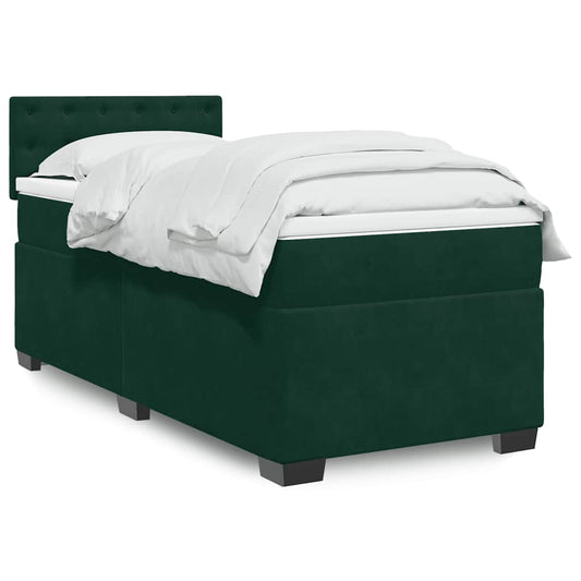 Pat box spring cu saltea, verde închis, 90x190 cm, catifea