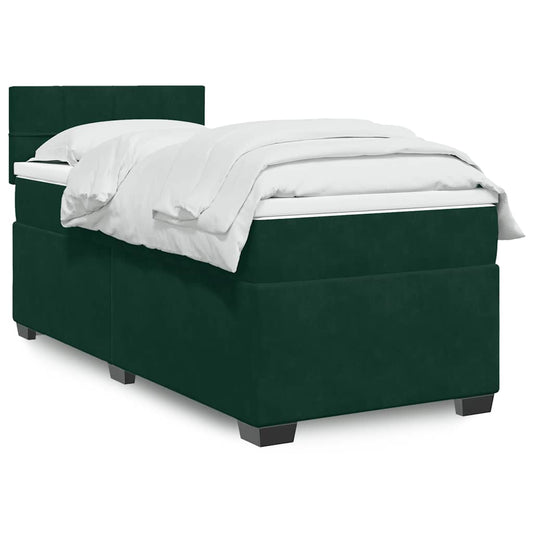 Pat box spring cu saltea, verde închis, 90x190 cm, catifea