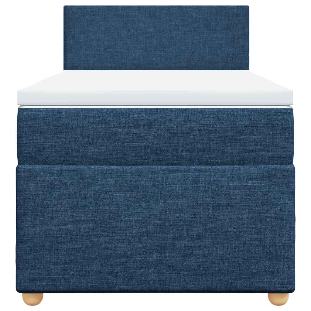 Pat box spring cu saltea, albastru, 90x200 cm, textil