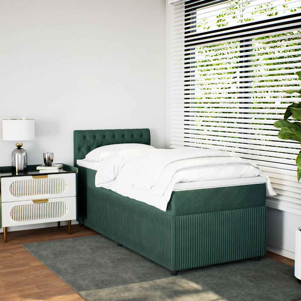Pat box spring cu saltea, verde închis, 90x200 cm, catifea