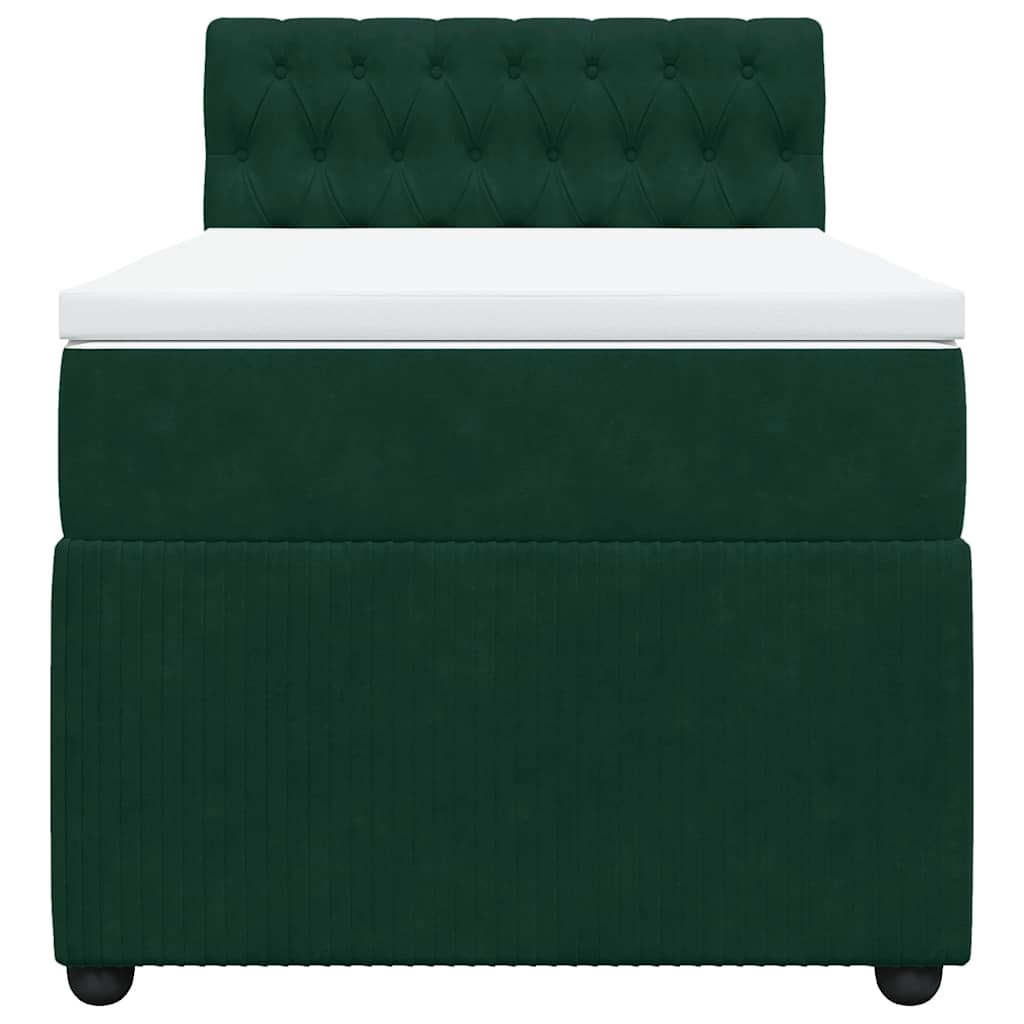 Pat box spring cu saltea, verde închis, 90x200 cm, catifea