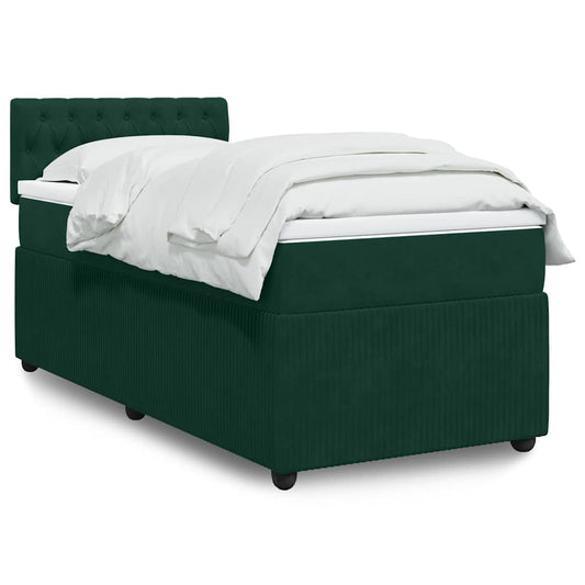 Pat box spring cu saltea, verde închis, 90x200 cm, catifea