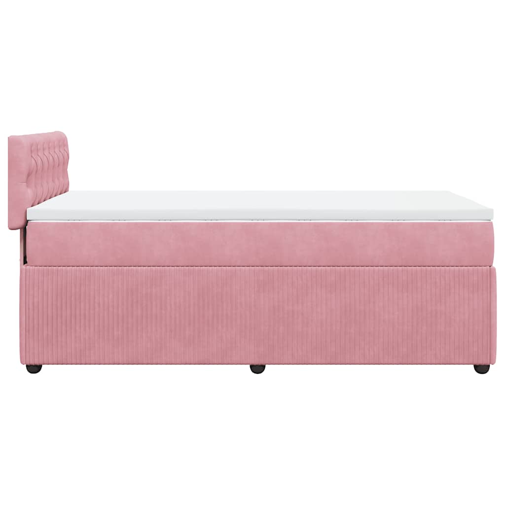 Pat box spring cu saltea, roz, 90x200 cm, catifea