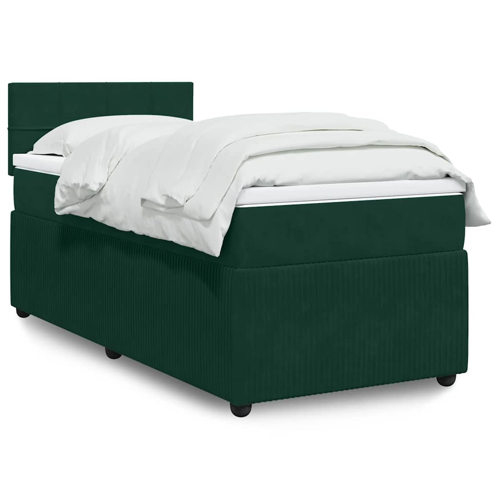 Pat box spring cu saltea, verde închis, 90x200 cm, catifea