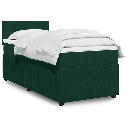 Pat box spring cu saltea, verde închis, 90x200 cm, catifea