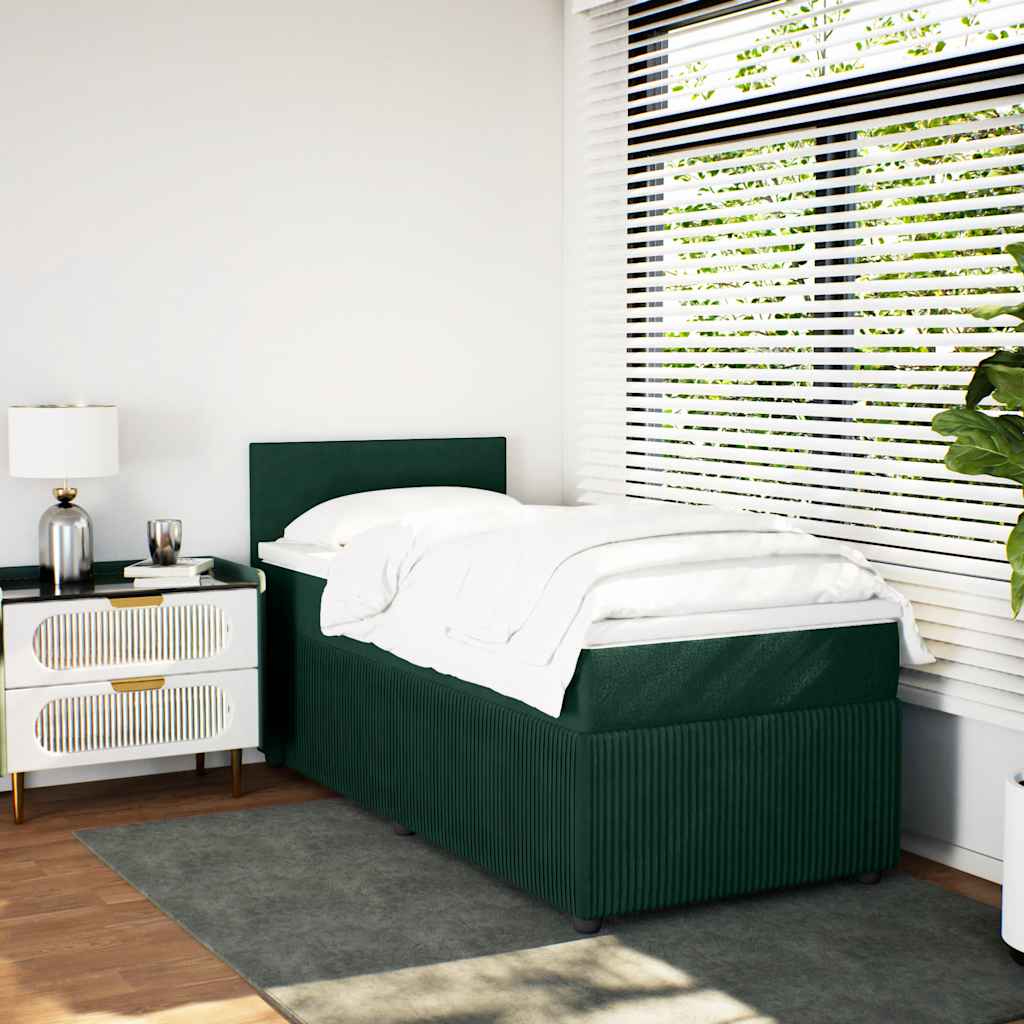Pat box spring cu saltea, verde închis, 100x200 cm, catifea