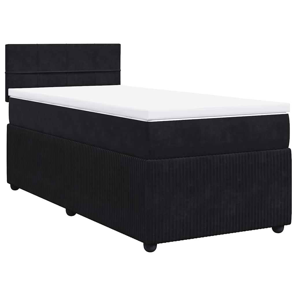 Pat box spring cu saltea, negru, 100x200 cm, catifea