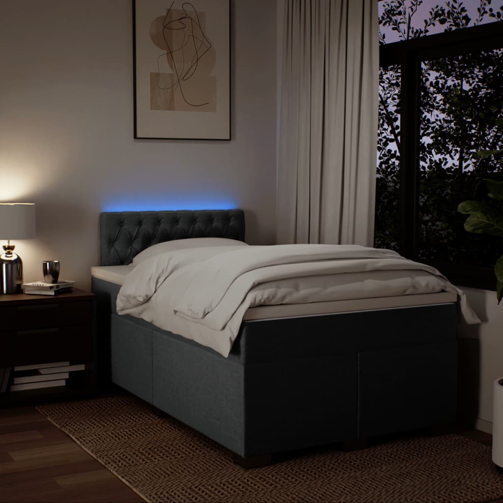 Pat box spring cu saltea, gri închis, 120x200 cm, textil