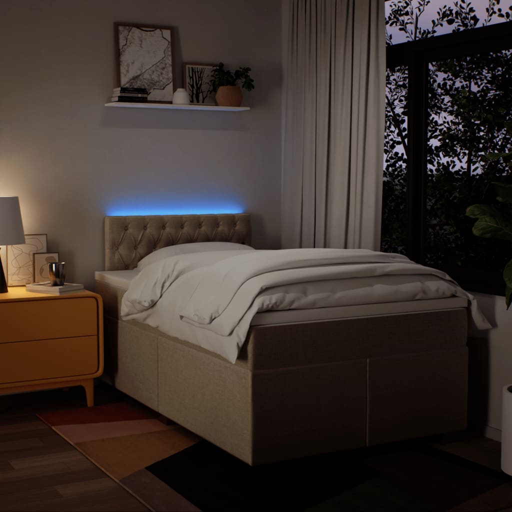 Pat box spring cu saltea, crem, 120x200 cm, textil