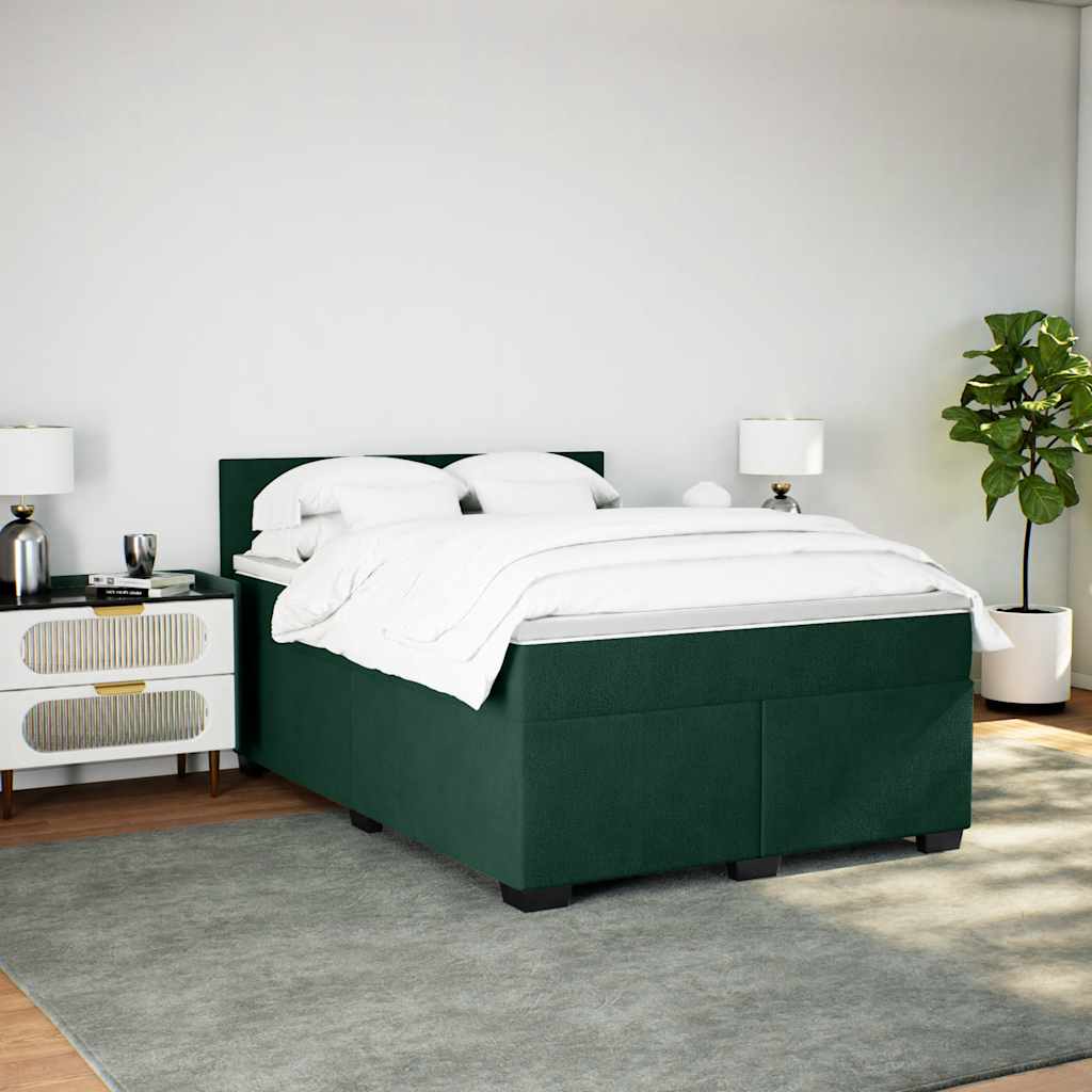 Pat box spring cu saltea, verde închis, 140x200 cm, catifea