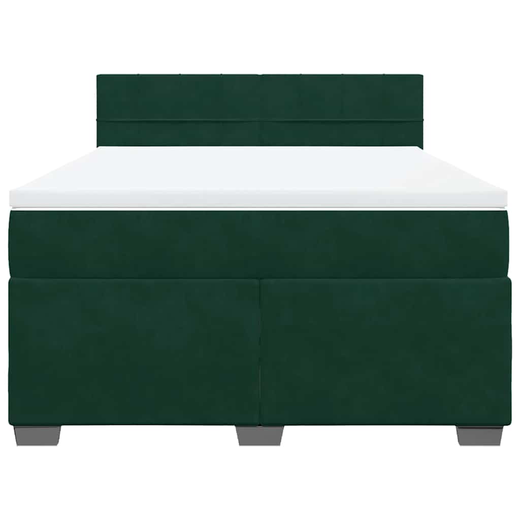 Pat box spring cu saltea, verde închis, 140x200 cm, catifea