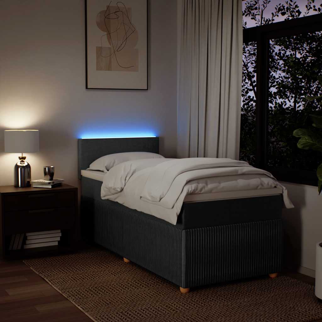 Pat box spring cu saltea, gri închis, 80x200 cm, textil