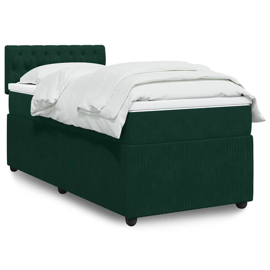 Pat box spring cu saltea, verde închis, 90x190 cm, catifea
