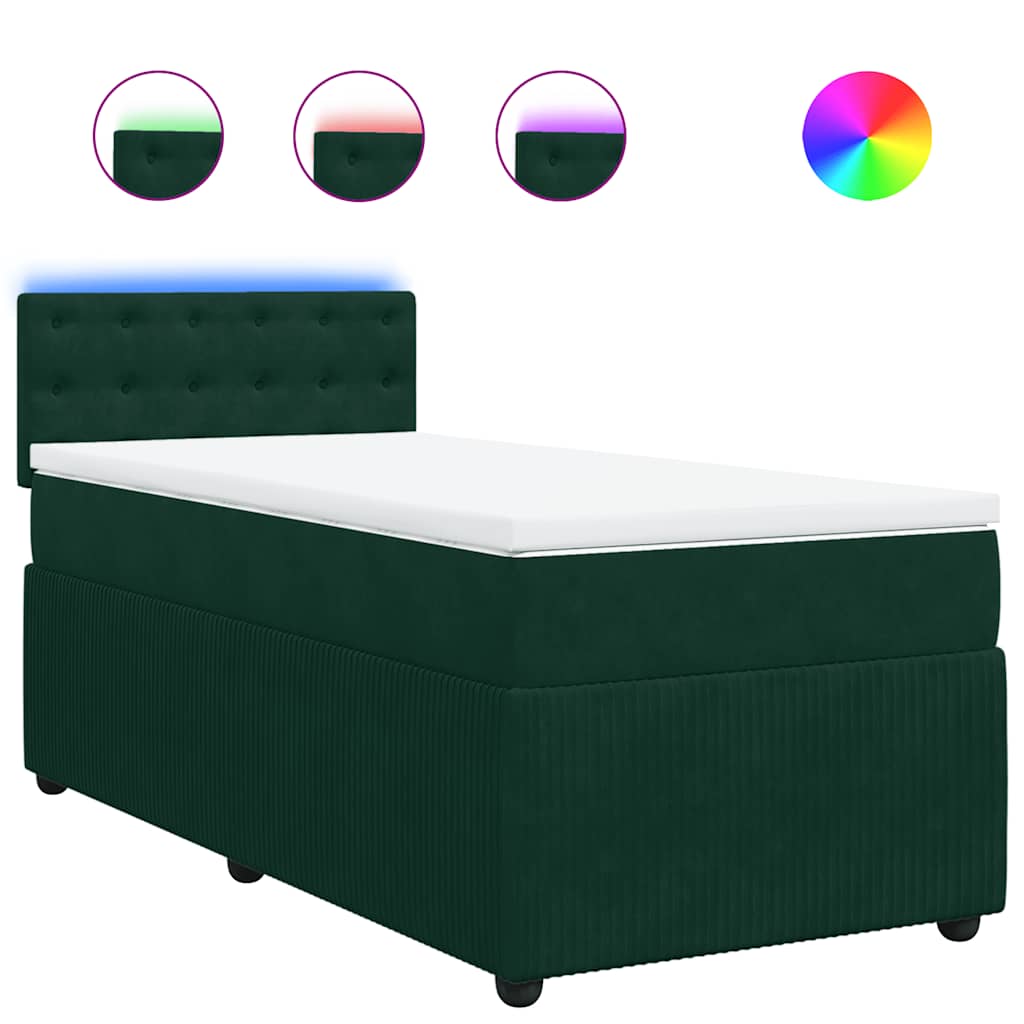 Pat box spring cu saltea, verde închis, 90x200 cm, catifea
