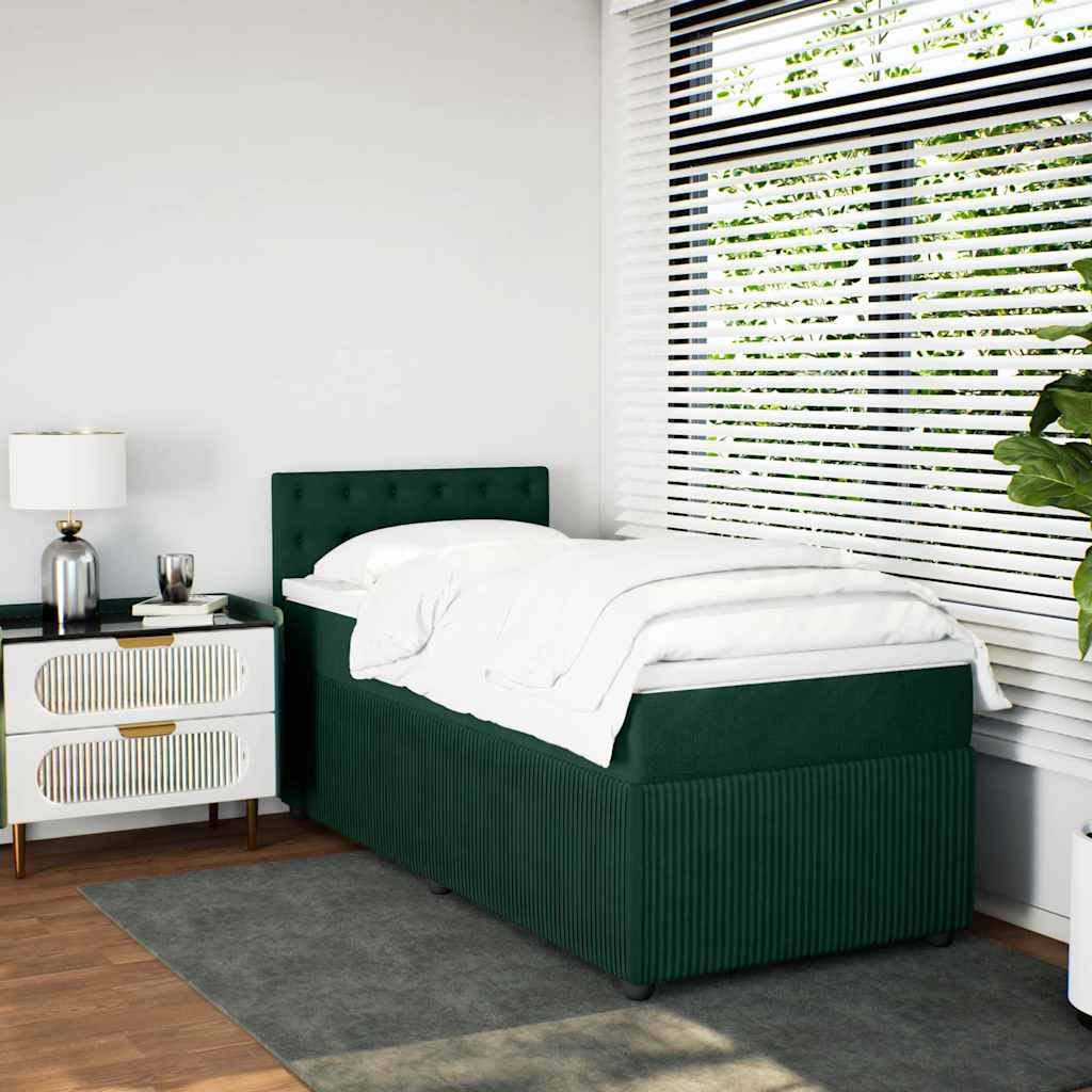 Pat box spring cu saltea, verde închis, 90x200 cm, catifea