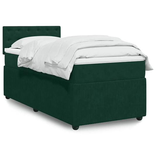 Pat box spring cu saltea, verde închis, 90x200 cm, catifea