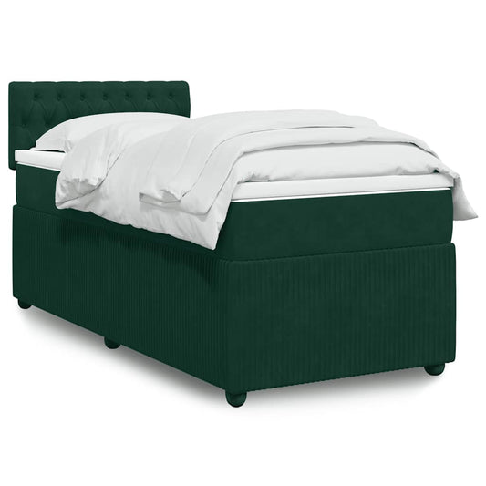 Pat box spring cu saltea, verde închis, 90x200 cm, catifea