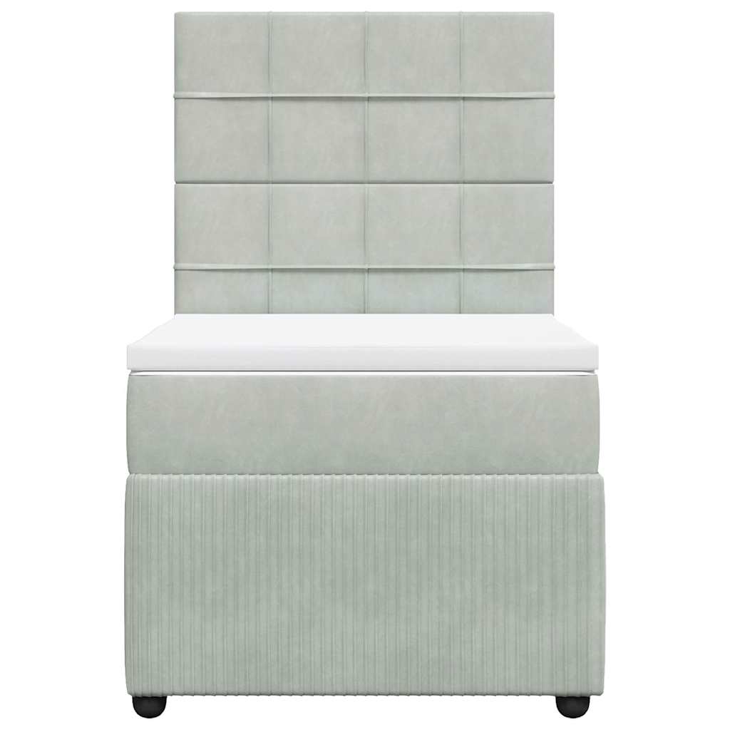 Pat continental cu saltea, gri deschis, 80x200 cm, catifea