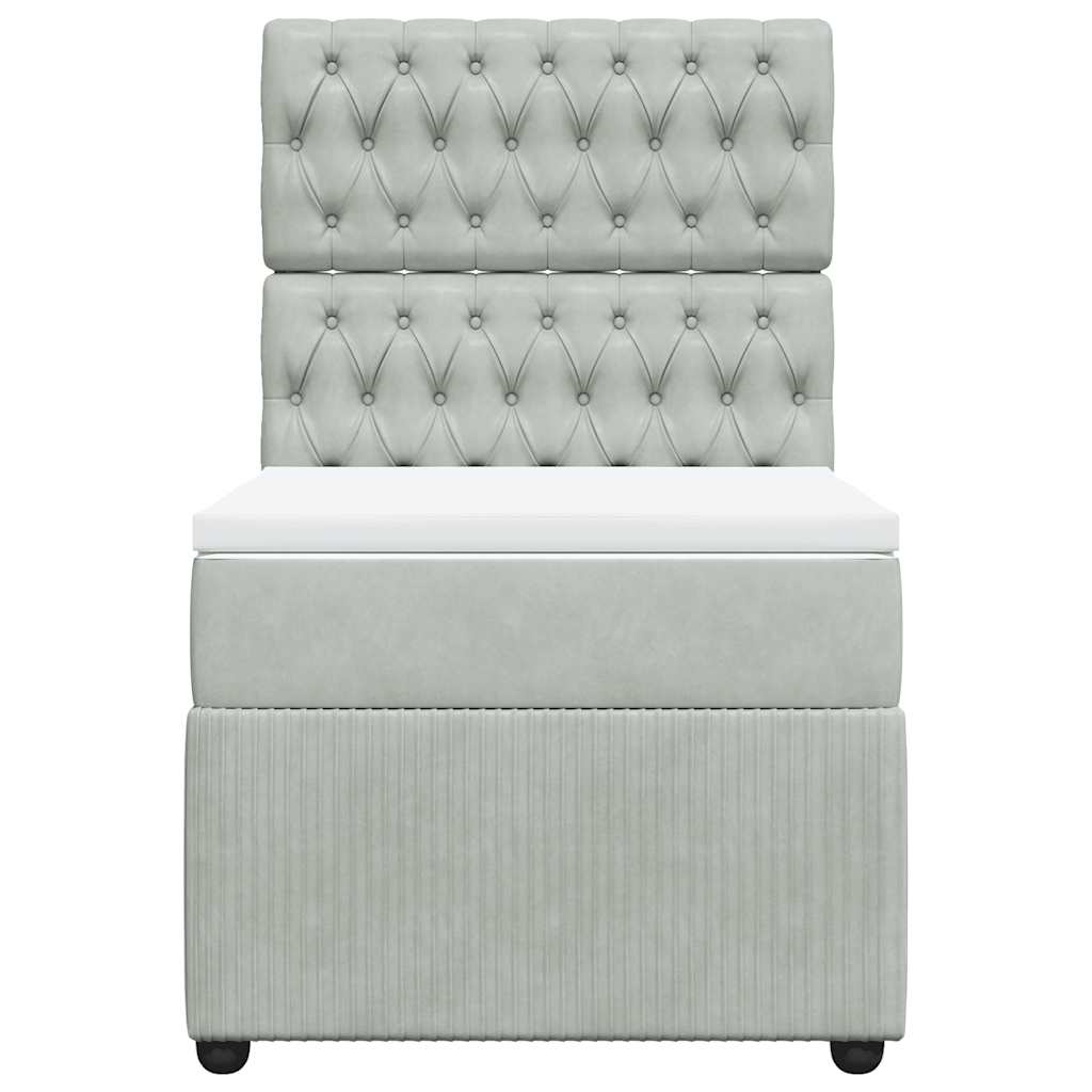 Pat continental cu saltea, gri deschis, 80x200 cm, catifea