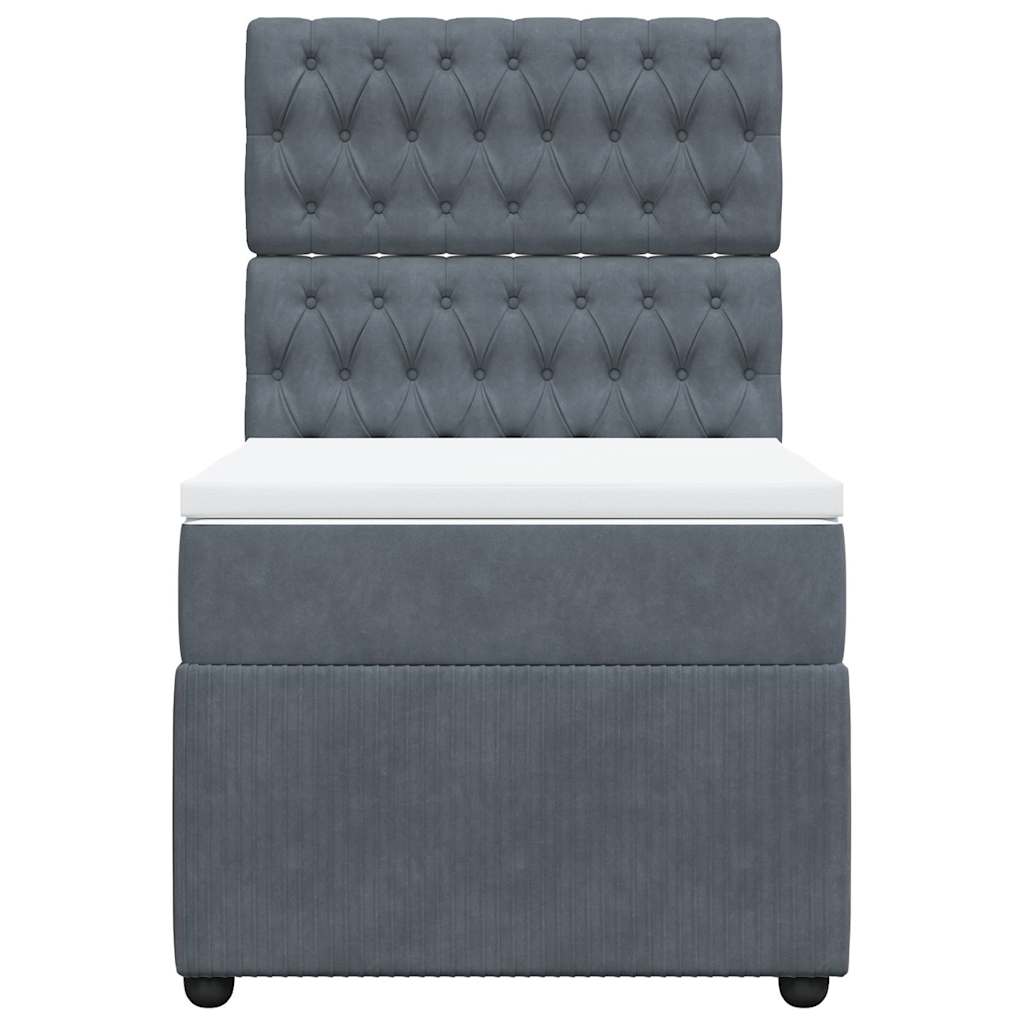 Pat box spring cu saltea, gri închis, 80x200 cm, catifea