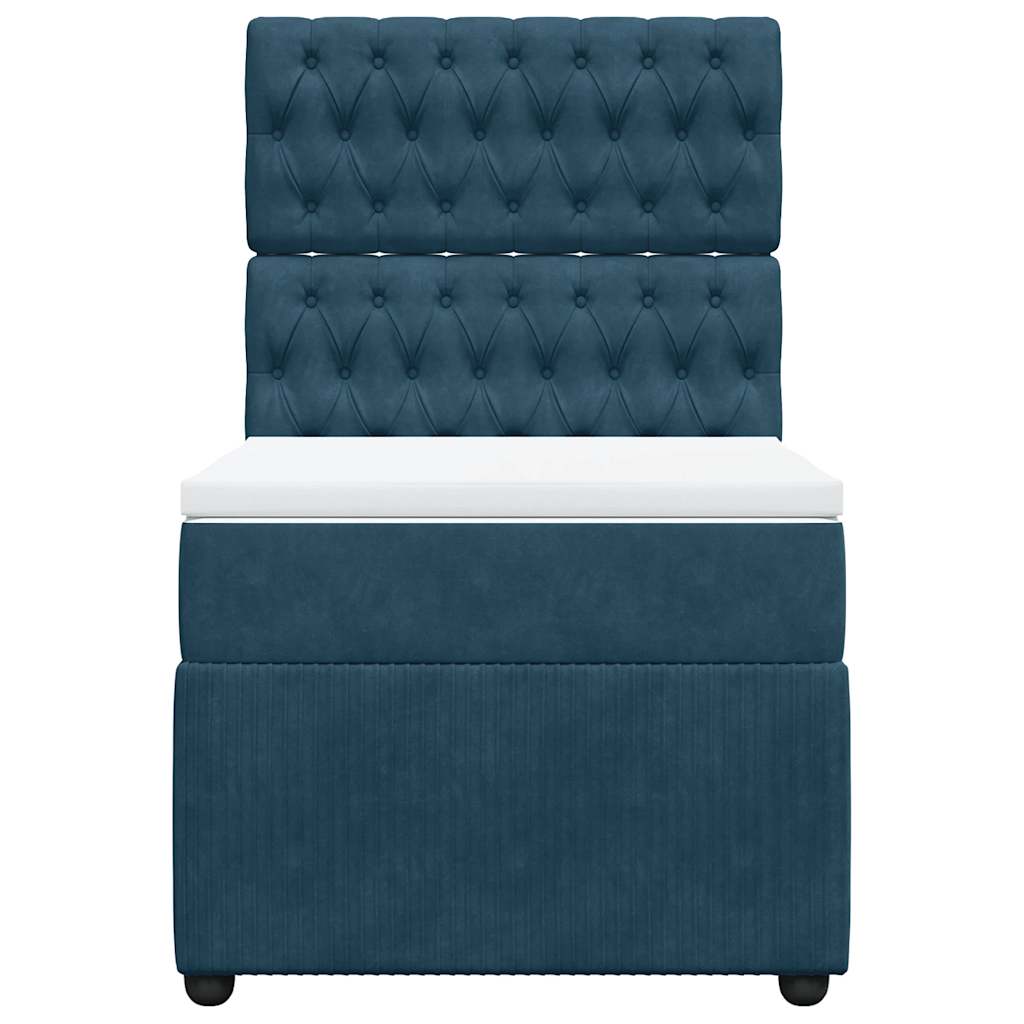 Pat continental cu saltea, albastru închis, 80x200 cm, catifea