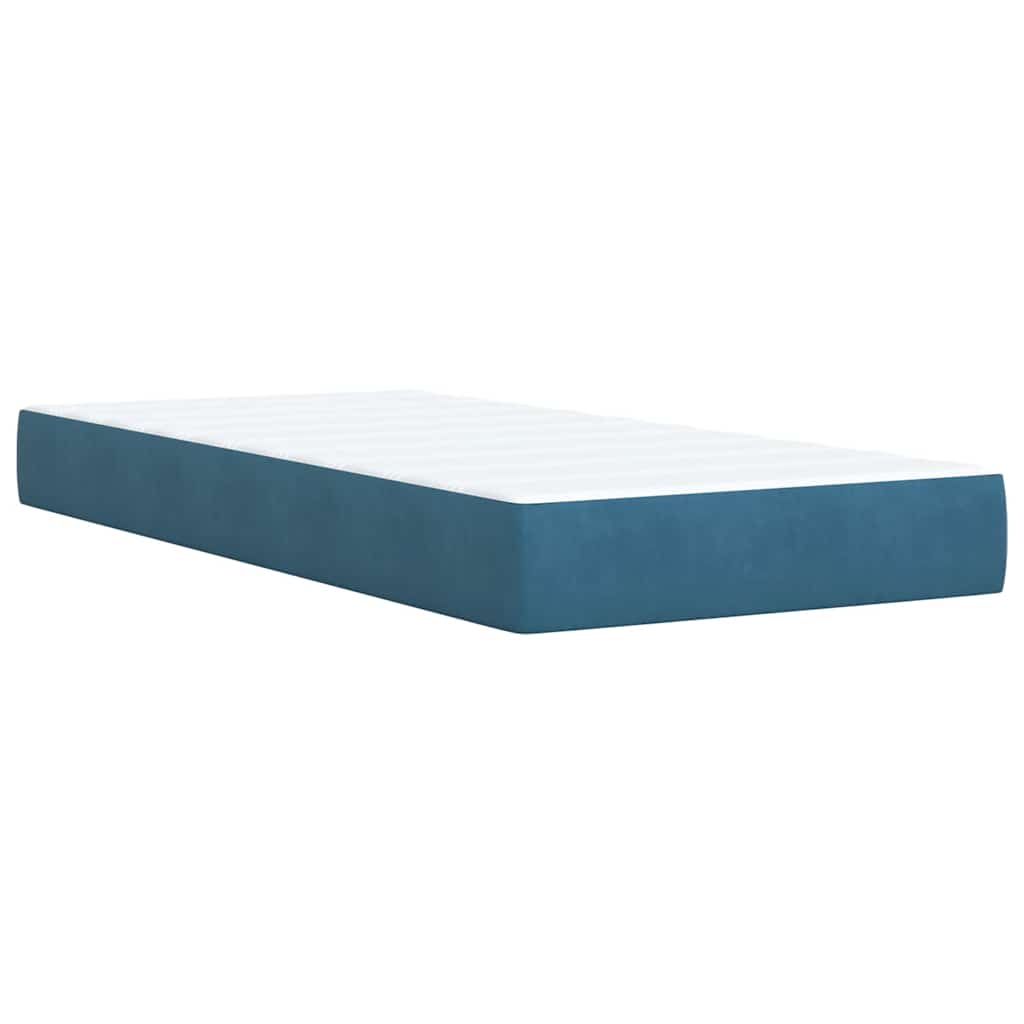 Pat box spring cu saltea, albastru închis, 90x190 cm, catifea