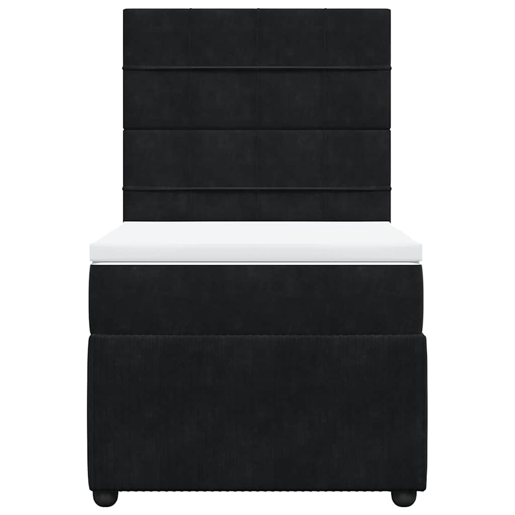 Pat box spring cu saltea, negru, 90x190 cm, catifea