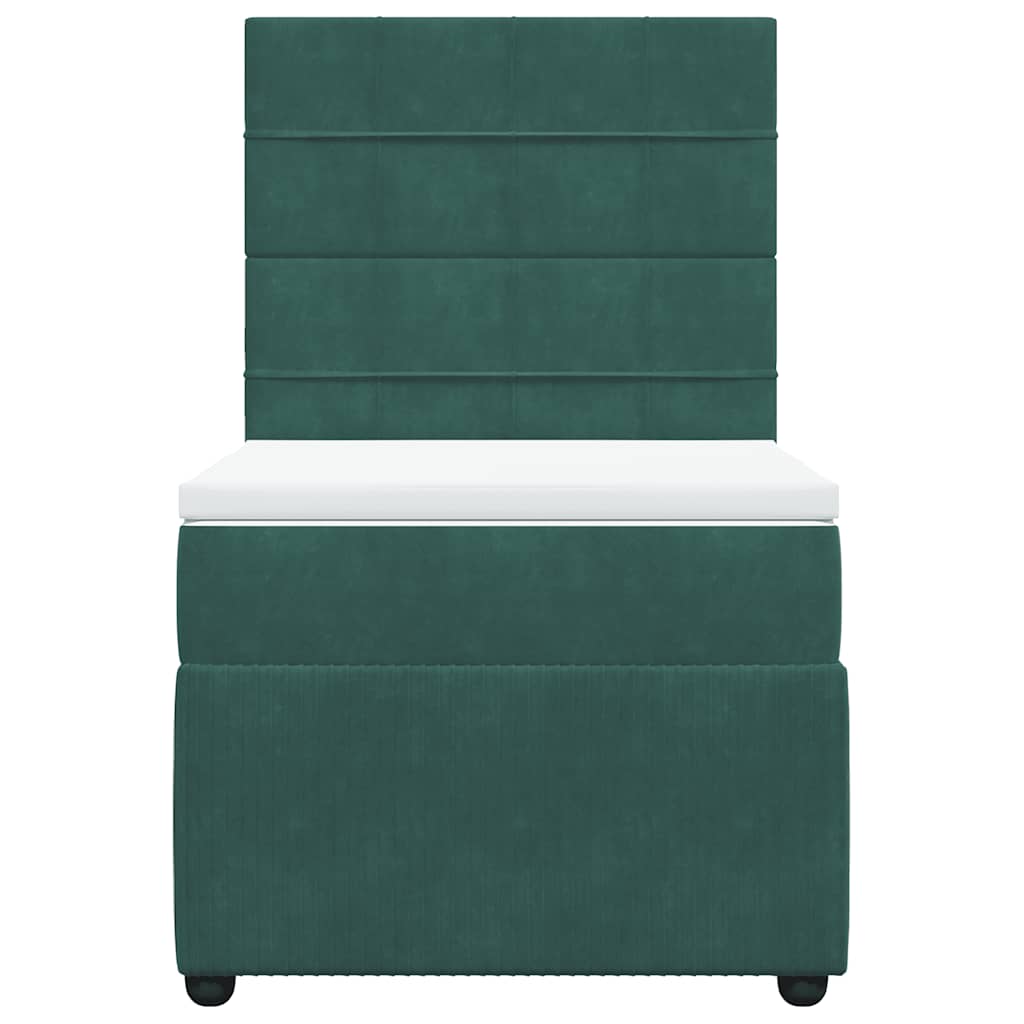 Pat box spring cu saltea, verde închis, 90x200 cm, catifea