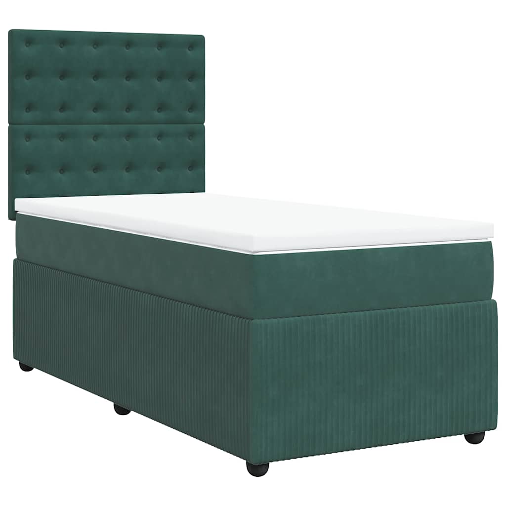 Pat box spring cu saltea, verde închis, 100x200 cm, catifea