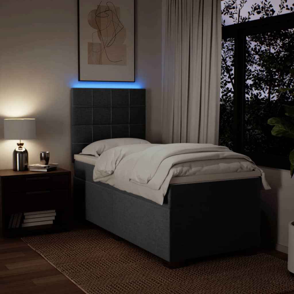 Pat box spring cu saltea, gri închis, 90x190 cm, textil