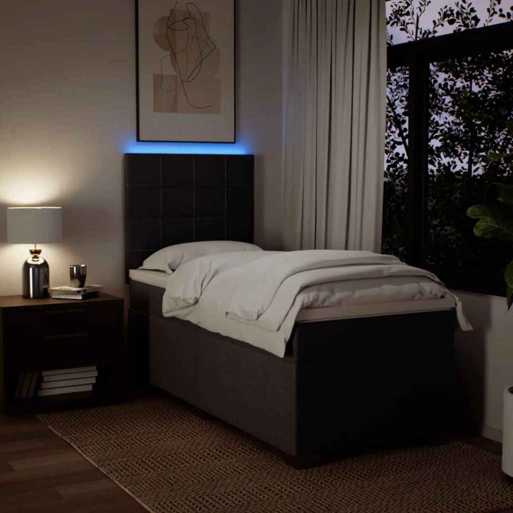 Pat box spring cu saltea, maro închis, 90x200 cm, textil