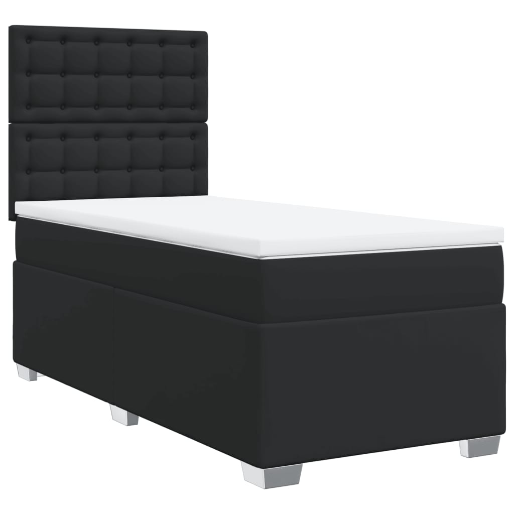 Pat box spring cu saltea, negru, 90x190 cm, piele ecologică
