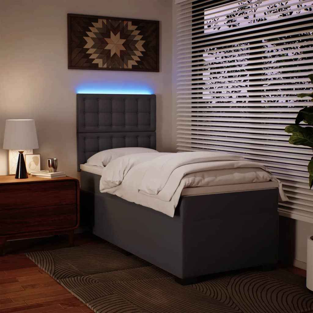 Pat box spring cu saltea, gri, 100x200 cm, piele ecologică