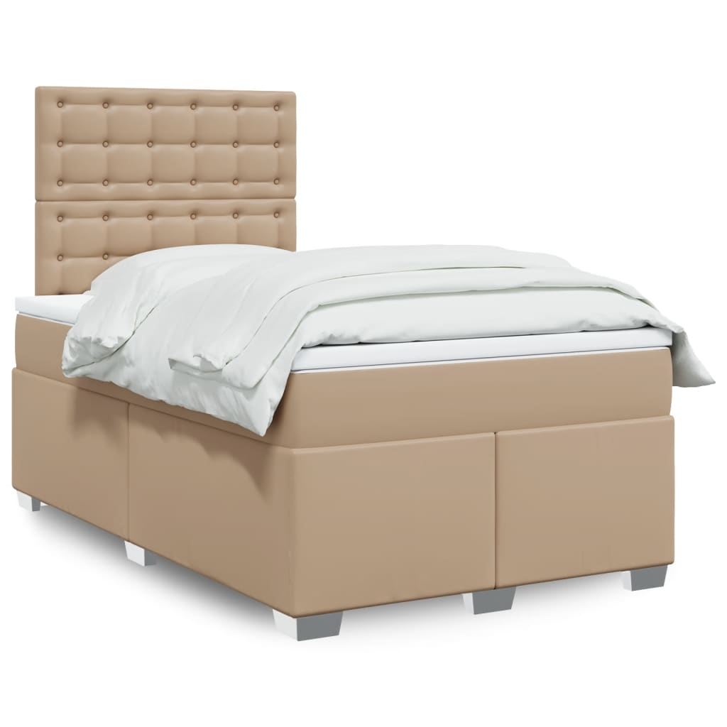 Pat box spring cu saltea, cappuccino, 120x190cm piele ecologică