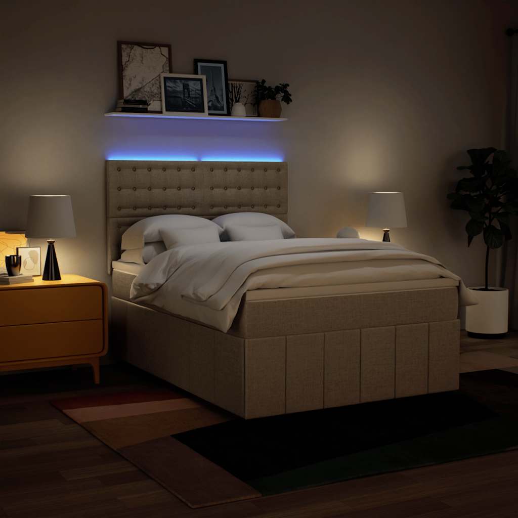 Pat box spring cu saltea, crem, 140x200 cm, textil